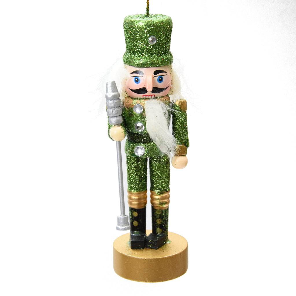 Christmas Decoration - Mini Nutcracker, Green Glitter, 13 CM