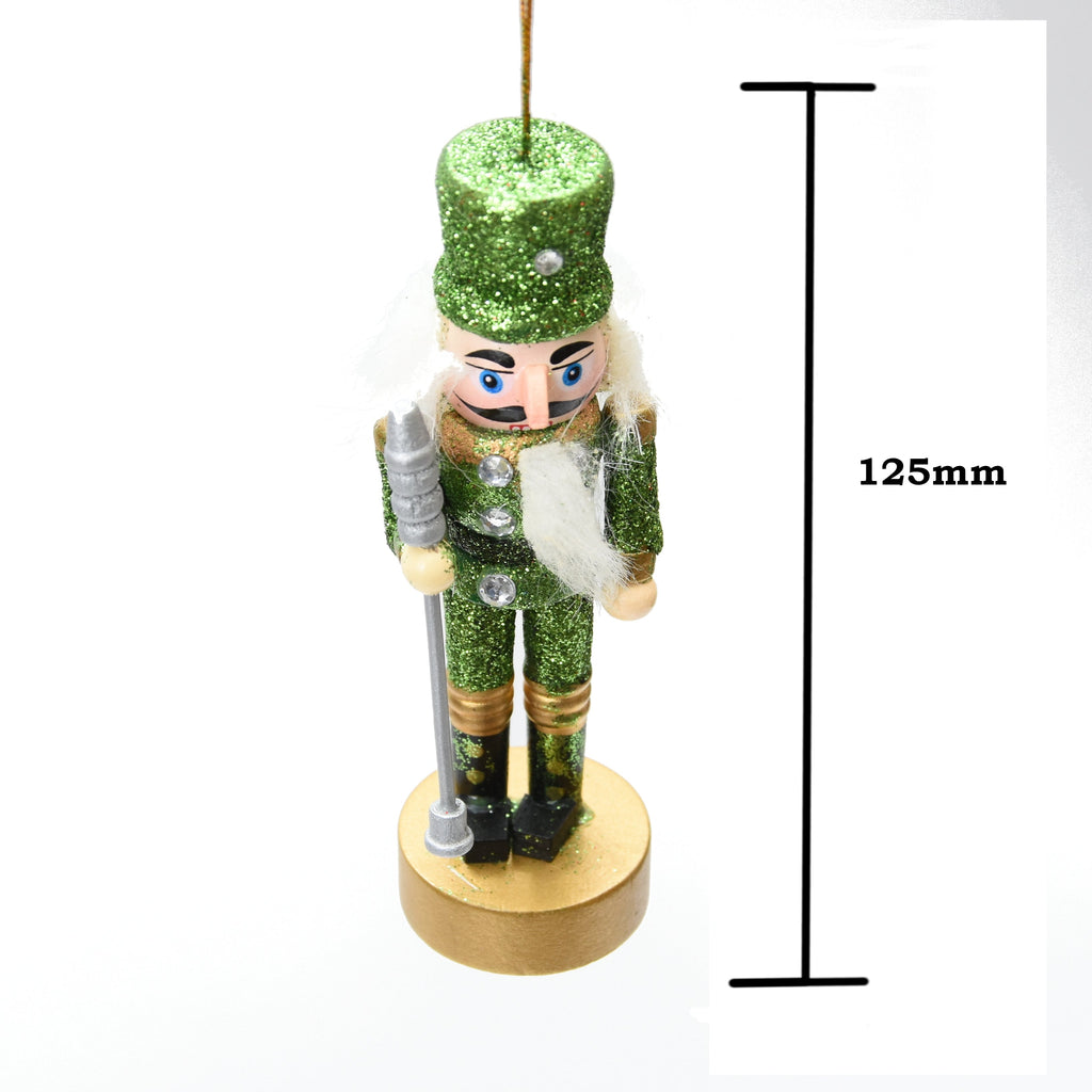 Christmas Decoration - Mini Nutcracker, Green Glitter, 13 CM