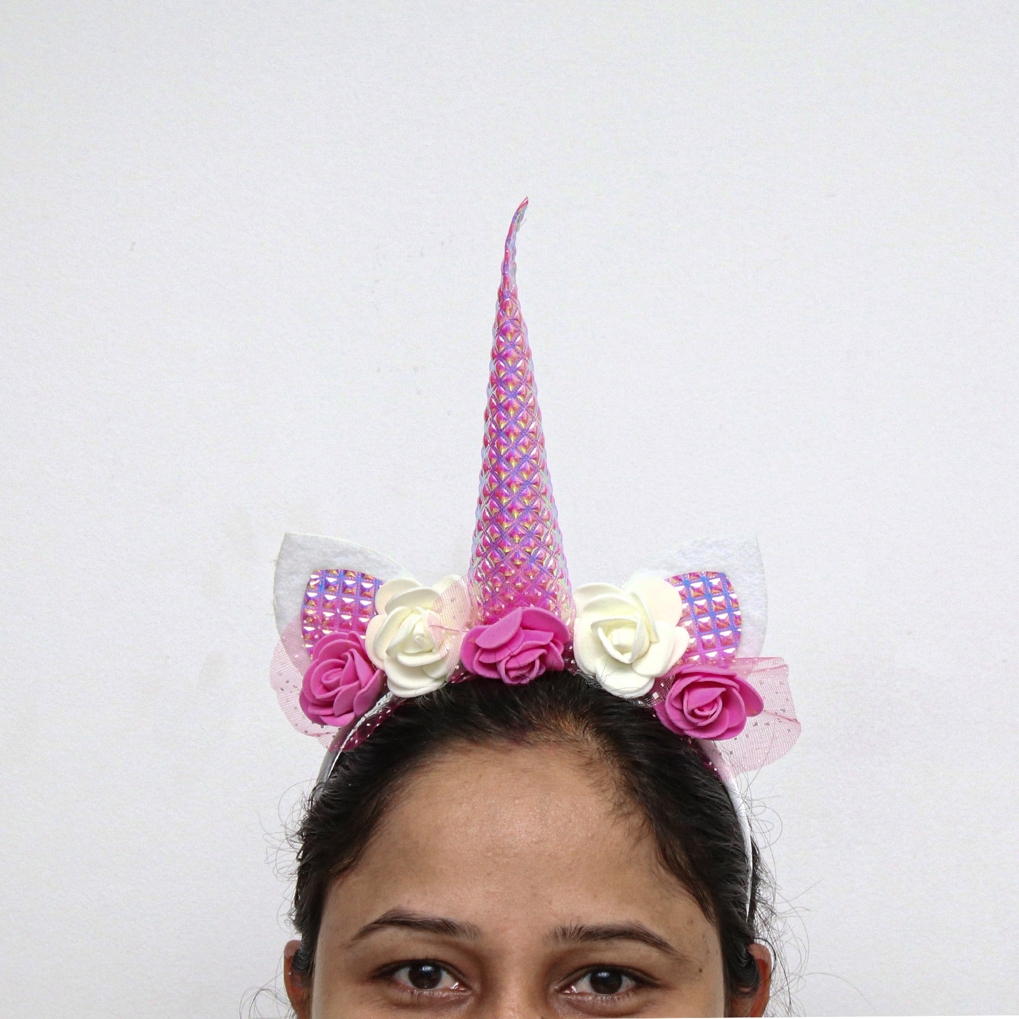 Unicorn Headband With Foam Flowers Pink & White