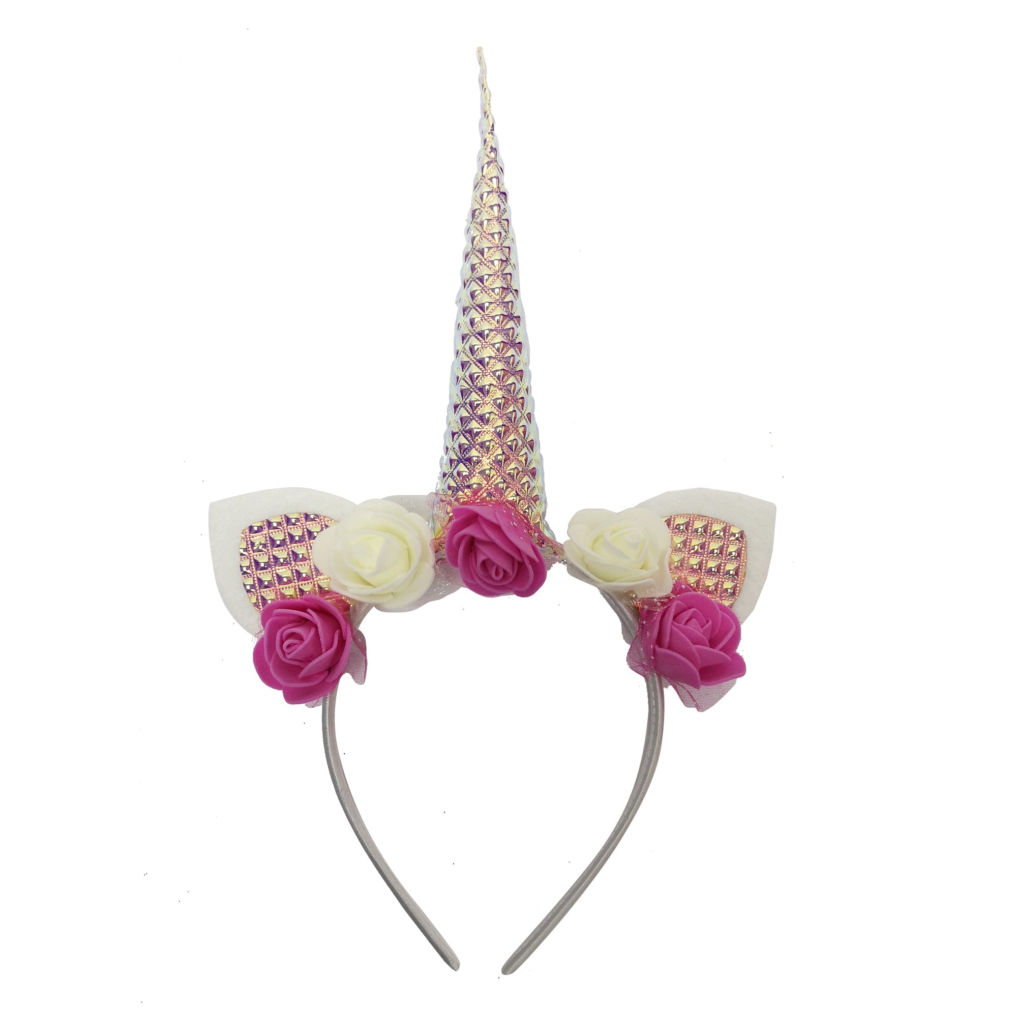 Unicorn Headband With Foam Flowers Pink & White