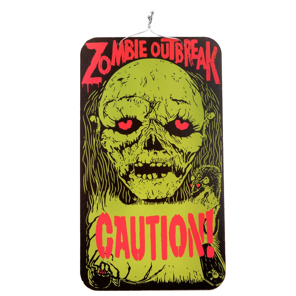 Warning Sign - Zombie Outbreak Caution! Hanging Sign Board 23 x 40cm