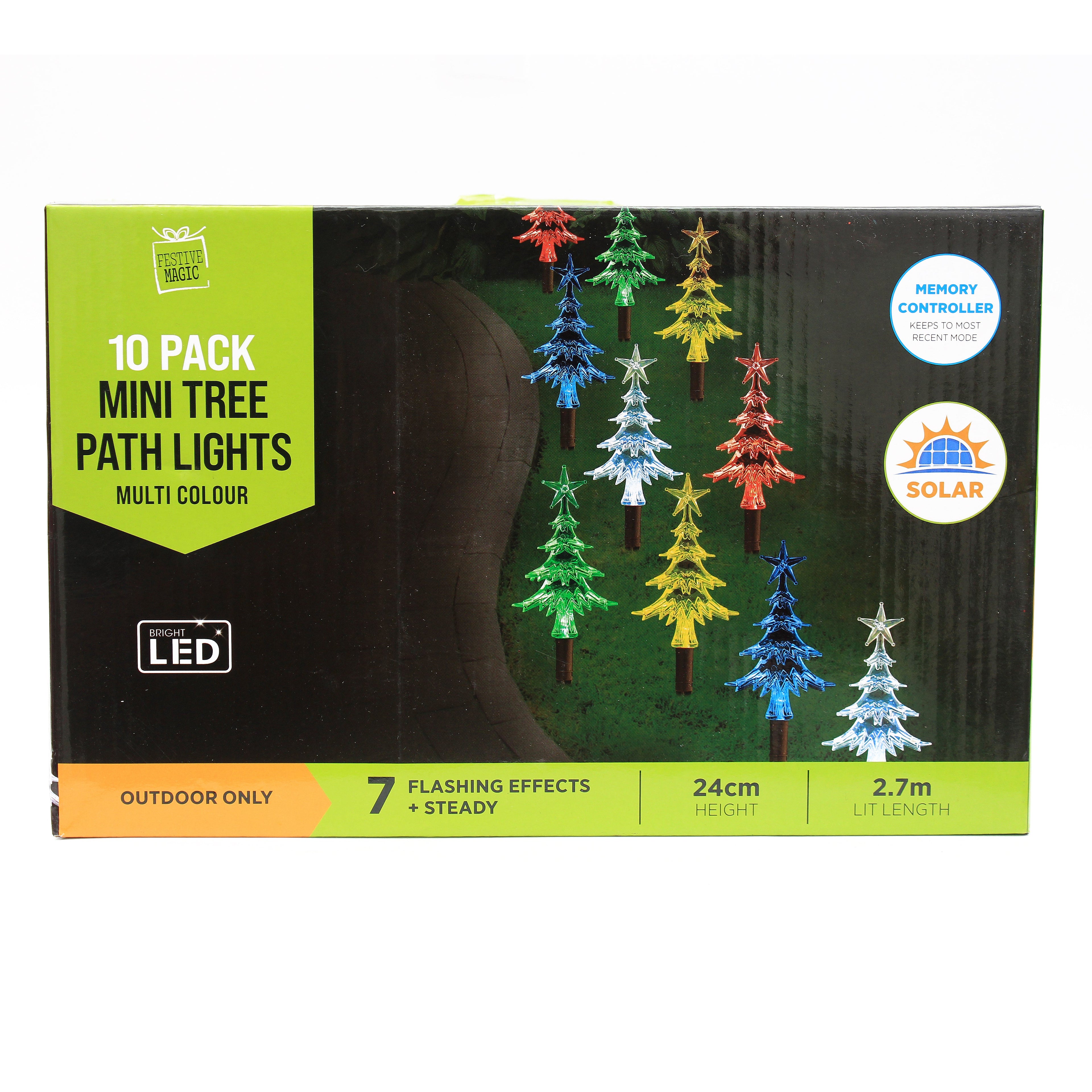 Solar Powered Mini Tree Path Lights, Height 24cm, 10pc Box