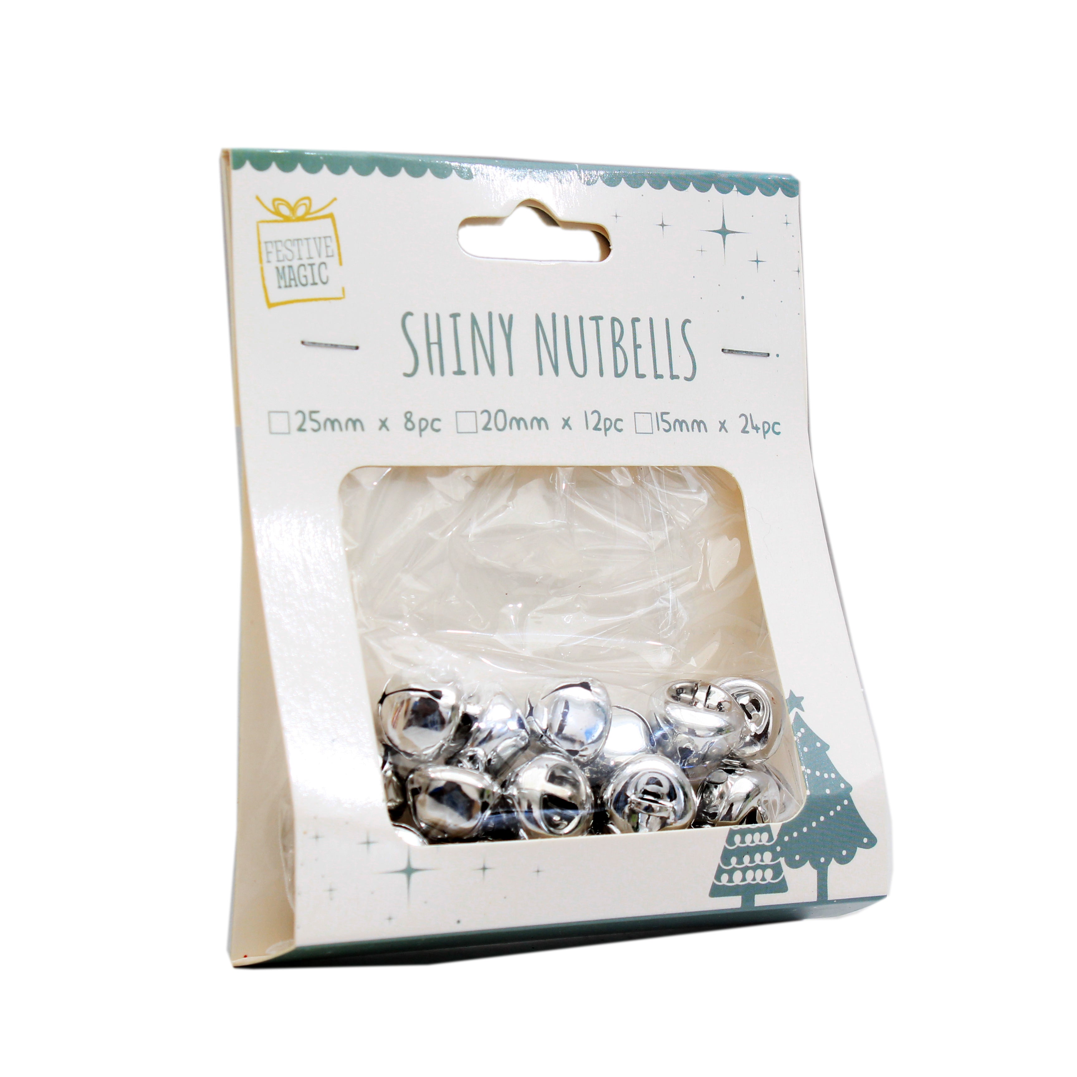 Shiny Metallic Nutbells - Sliver Assorted Sizes , 1 Pack