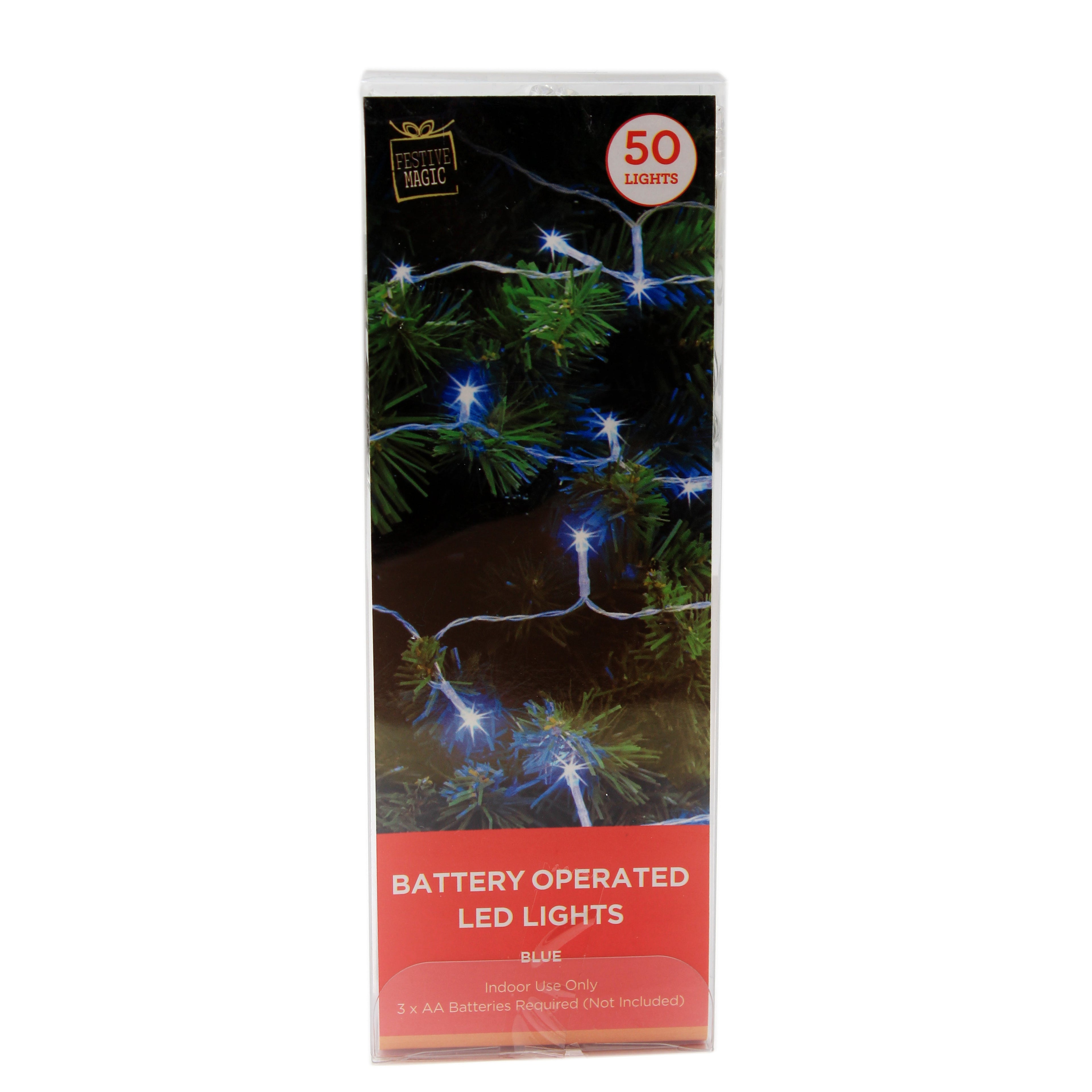 Battery Operated 50 LED String Lights - Blue, 1pc