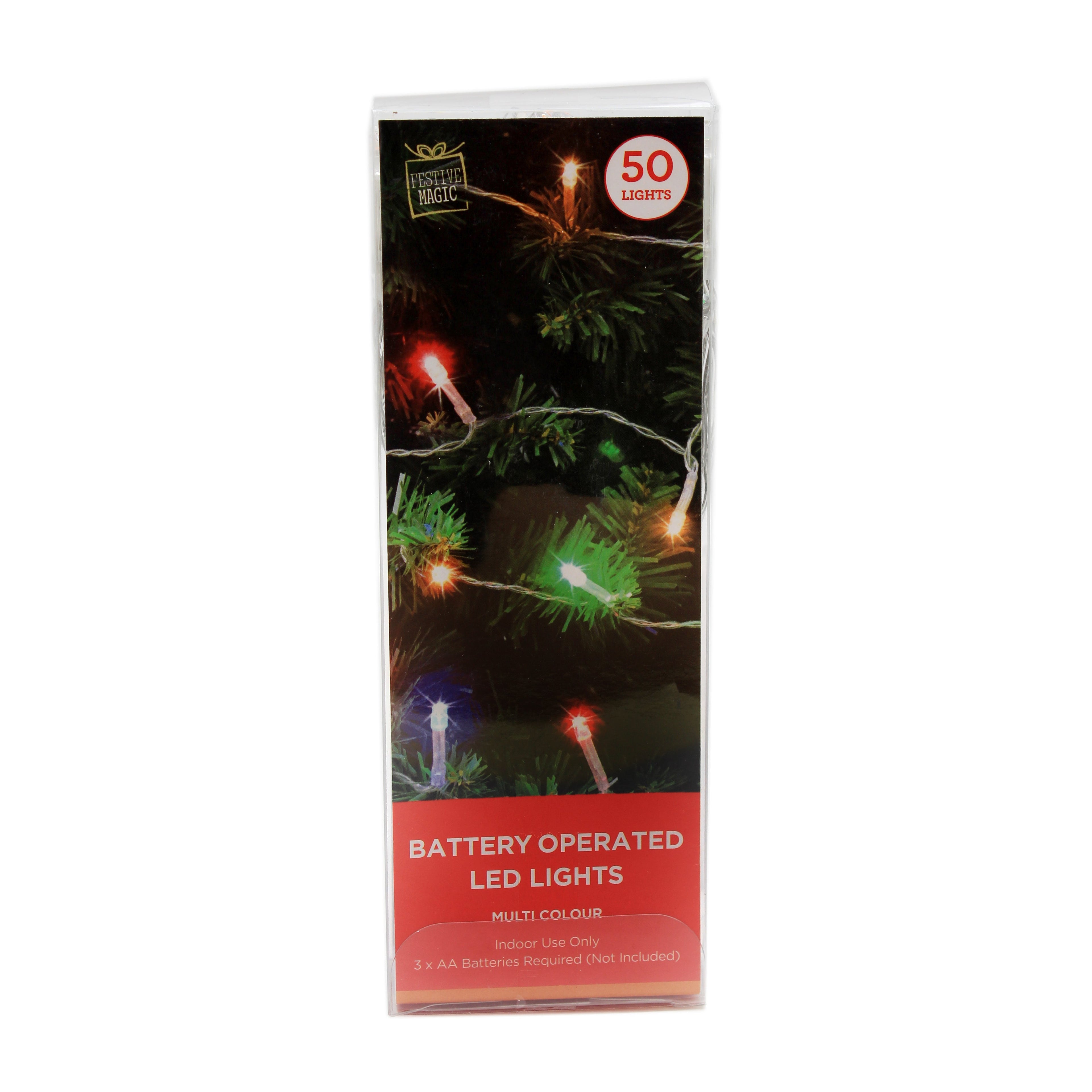 Battery Operated 50 LED String Lights - Multi-coloured, 1pc