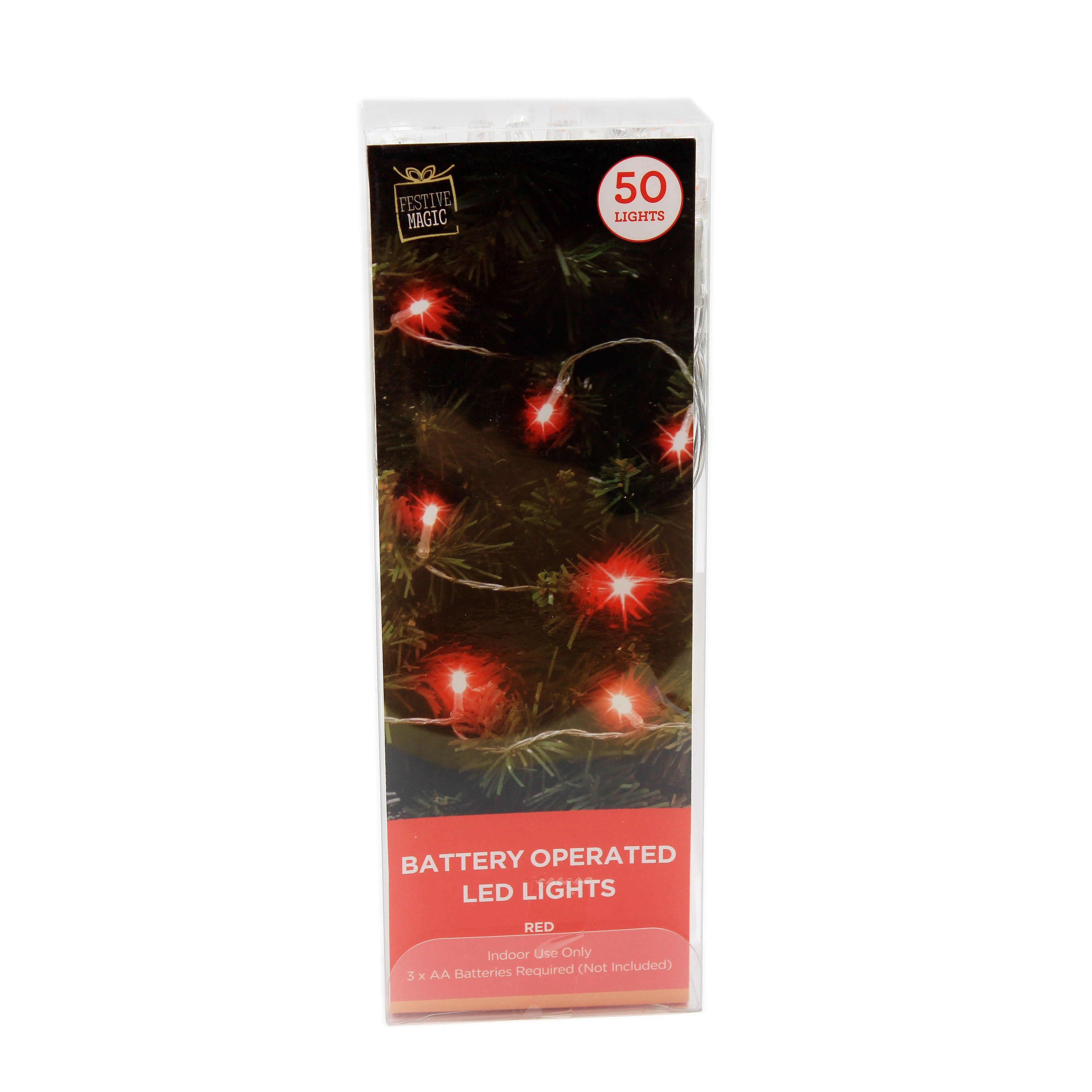 Battery Operated 50 LED String Lights - Red, 1pc
