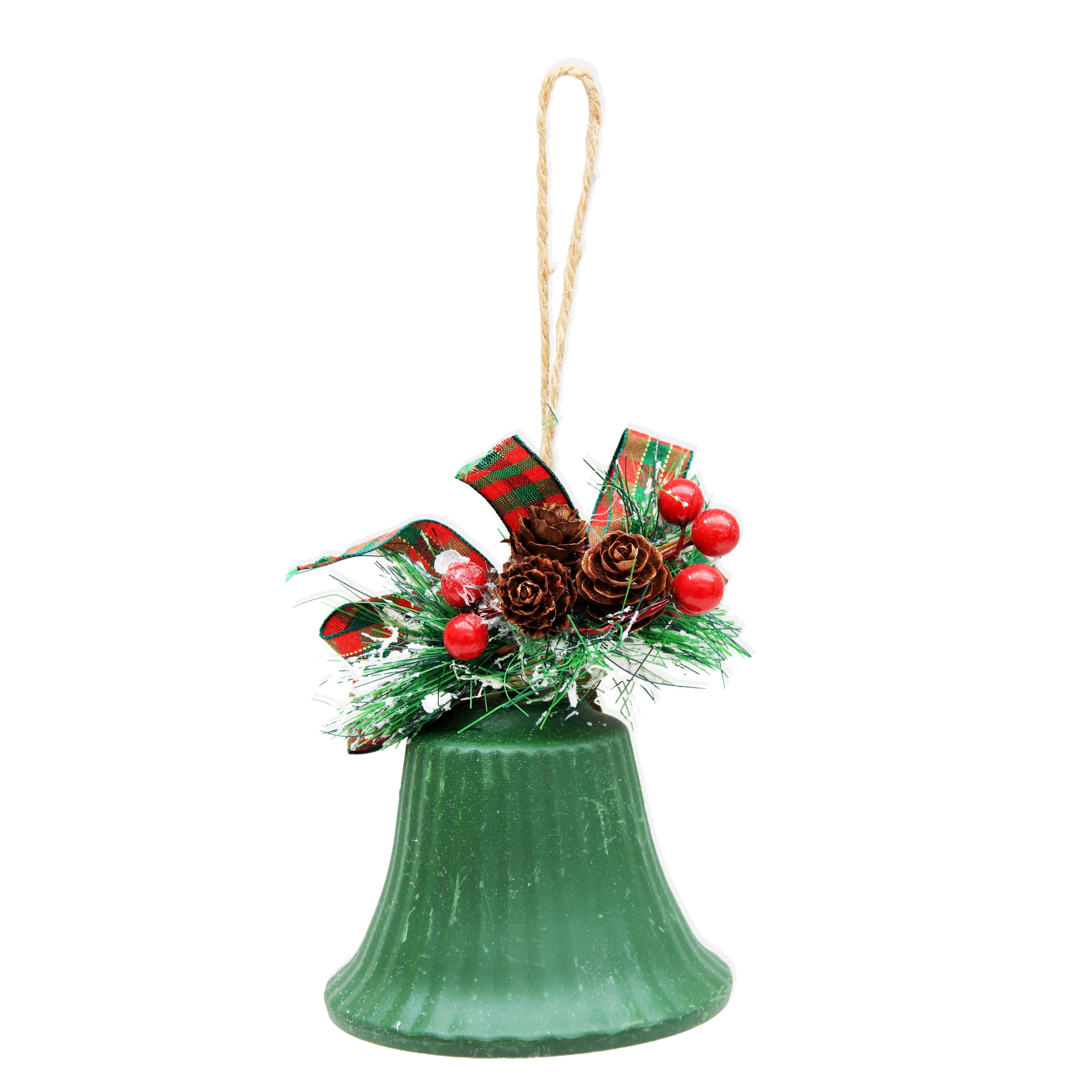 Vintage Ribbed Bell Decoration - Green 9cm, 1pc