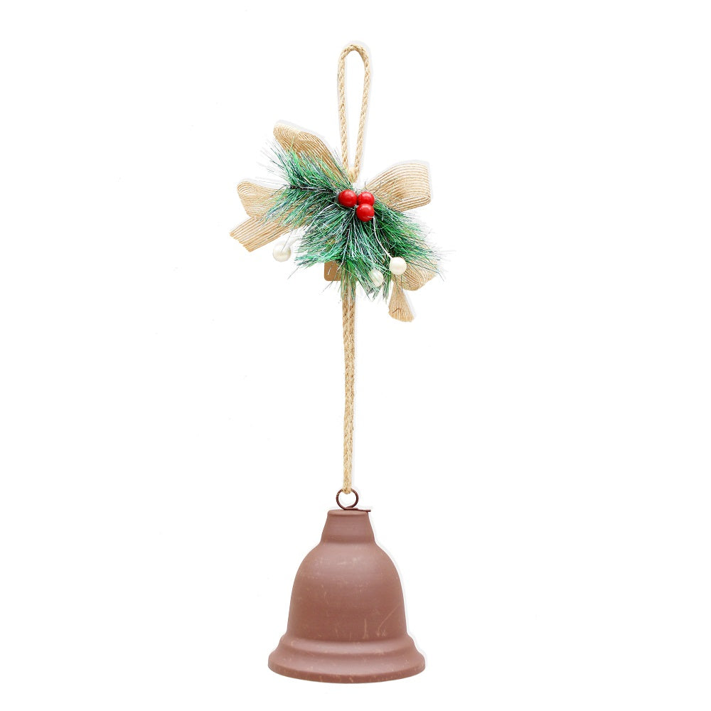 Hanging Bell Decoration With Berry And Grass, Brown, 1pc