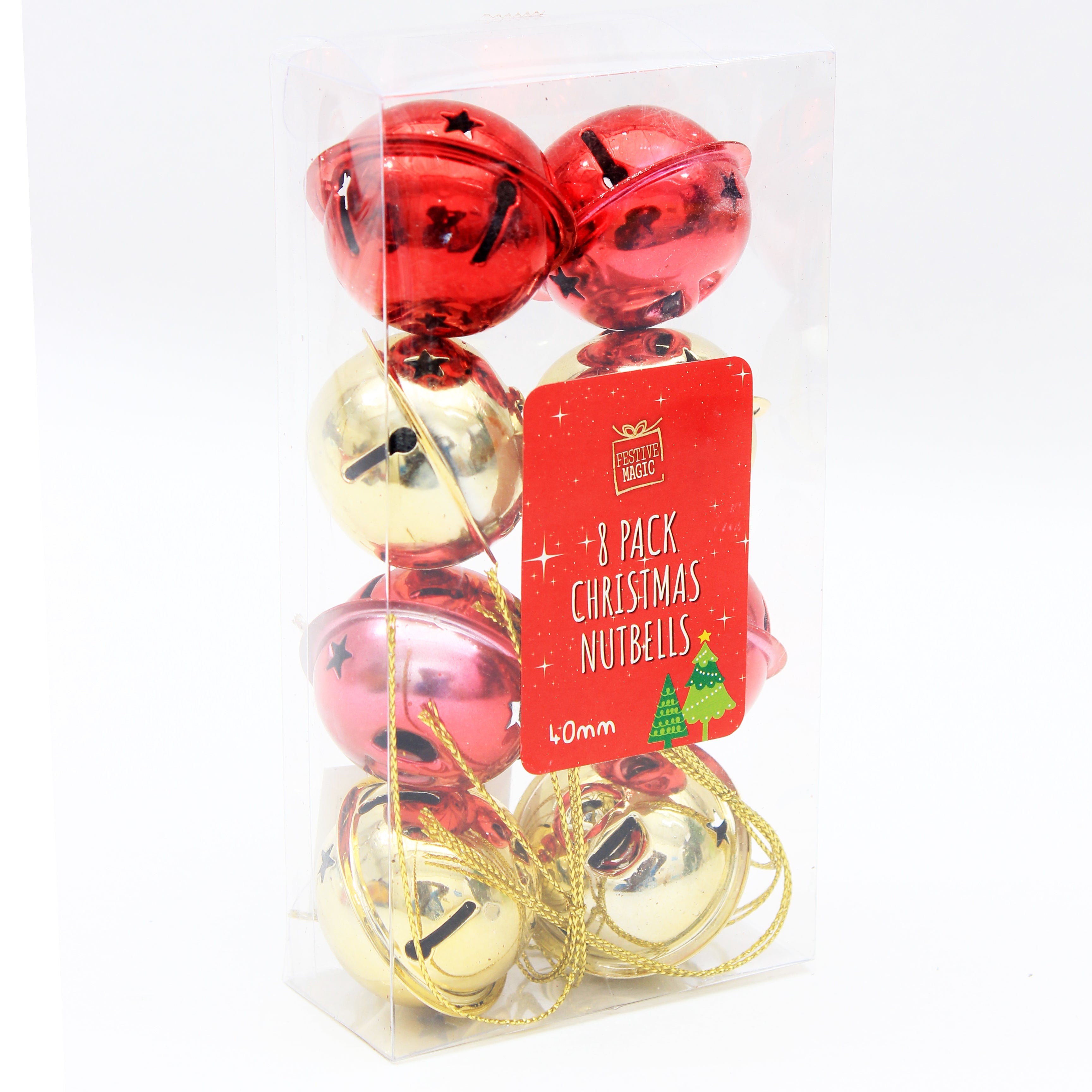 Shiny Metallic Nutbells - Red And Gold, 40mm, 8pc in a Box