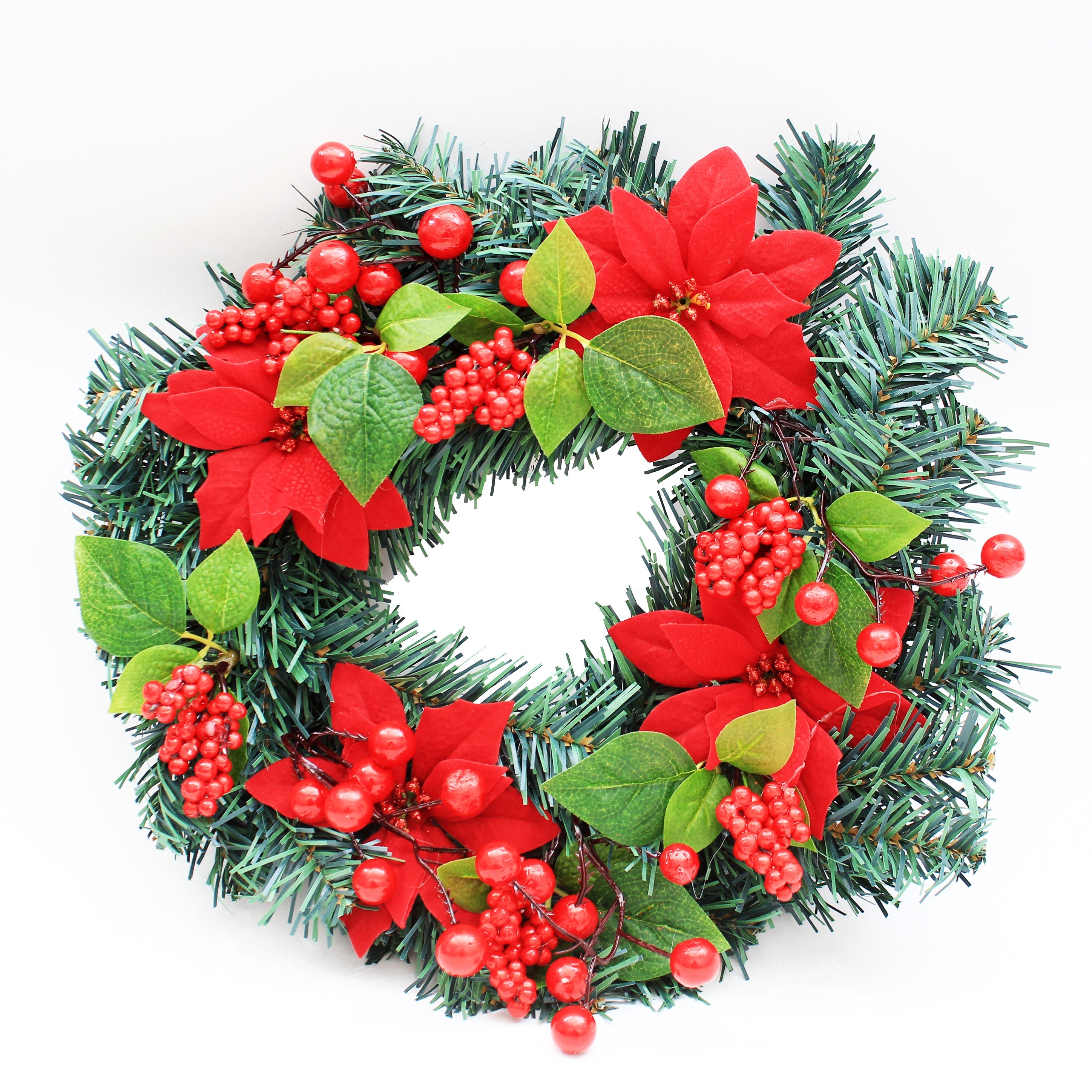 Classic Poinsettia And Berry Wreath - 40cm, 1pc