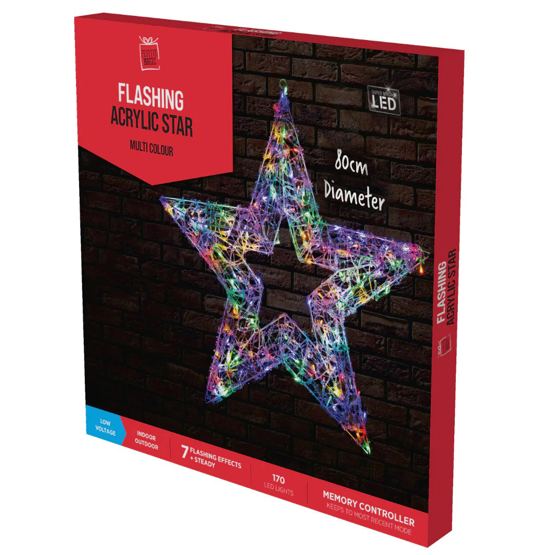 LED Acrylic Star Flashing Light - Multi-colour, 170 LED
