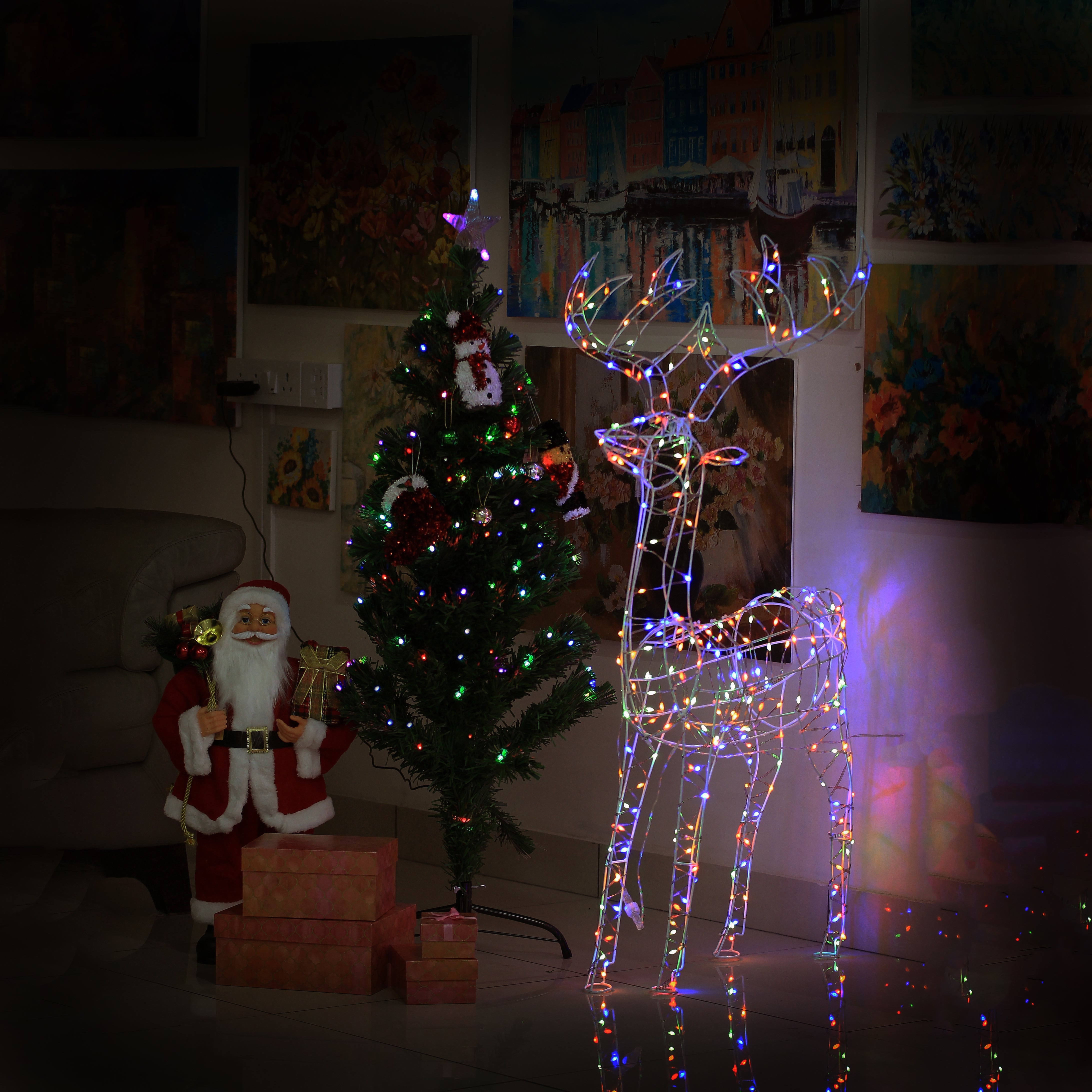 LED Flex Cable Stand Reindeer Flash Multi-Coloured, 1pc