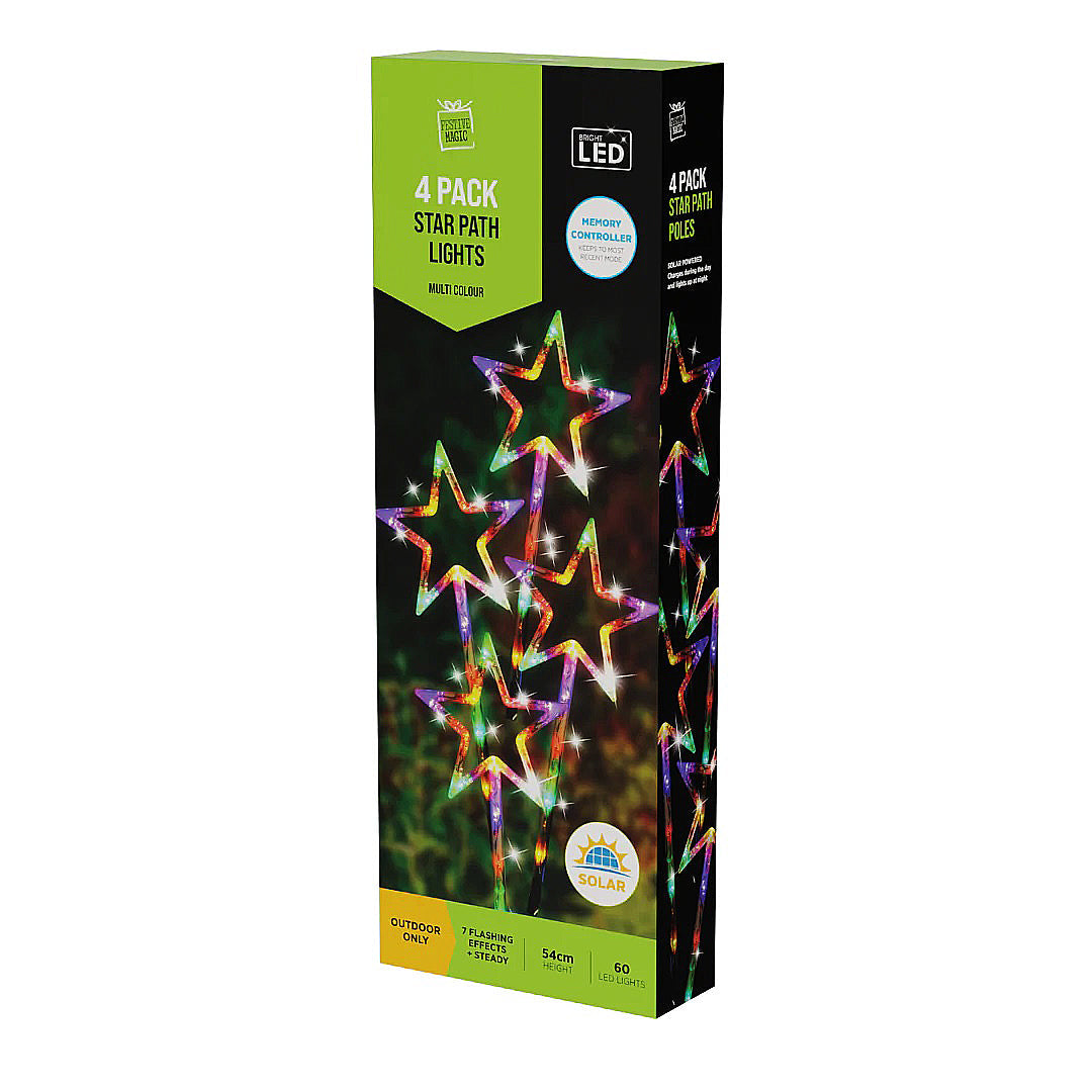 Solar LED Star Path Lights - 4pc Multi Colour