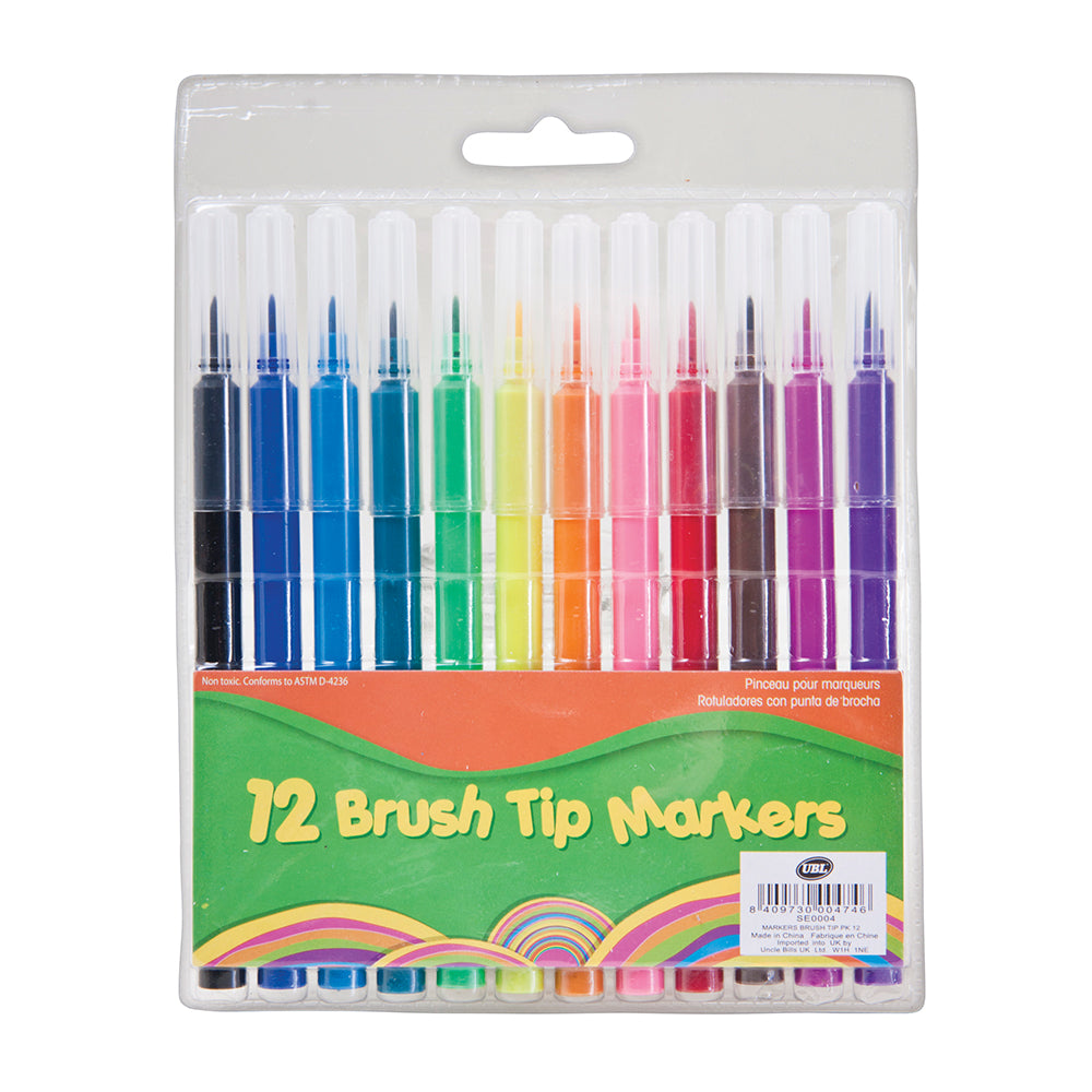 Coloured Markers Set Brush Tip 12Pcs Ub