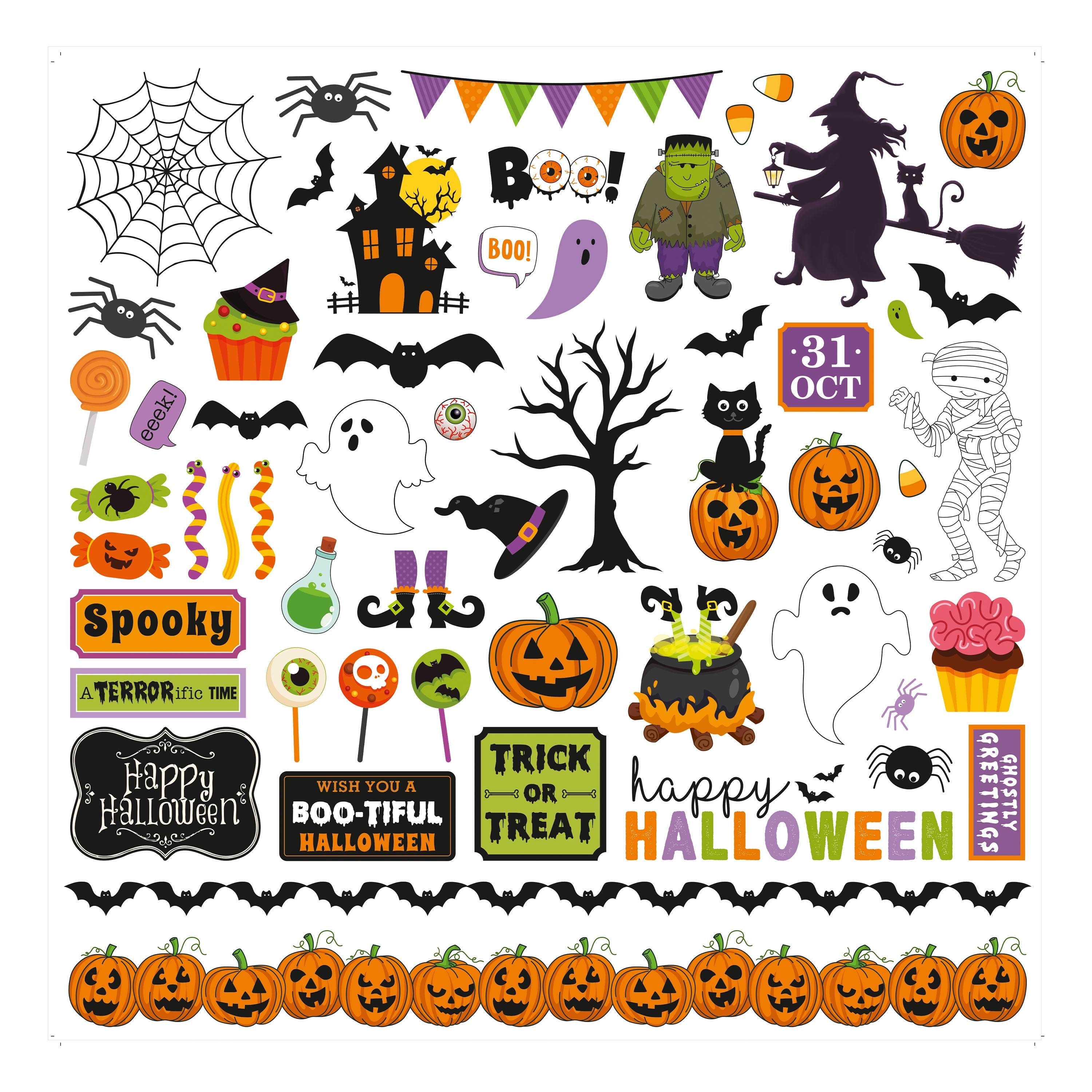 12 x12 inch Printed Cardstock pack- Halloween, 12 Sheets, 12 Designs, 250 gsm