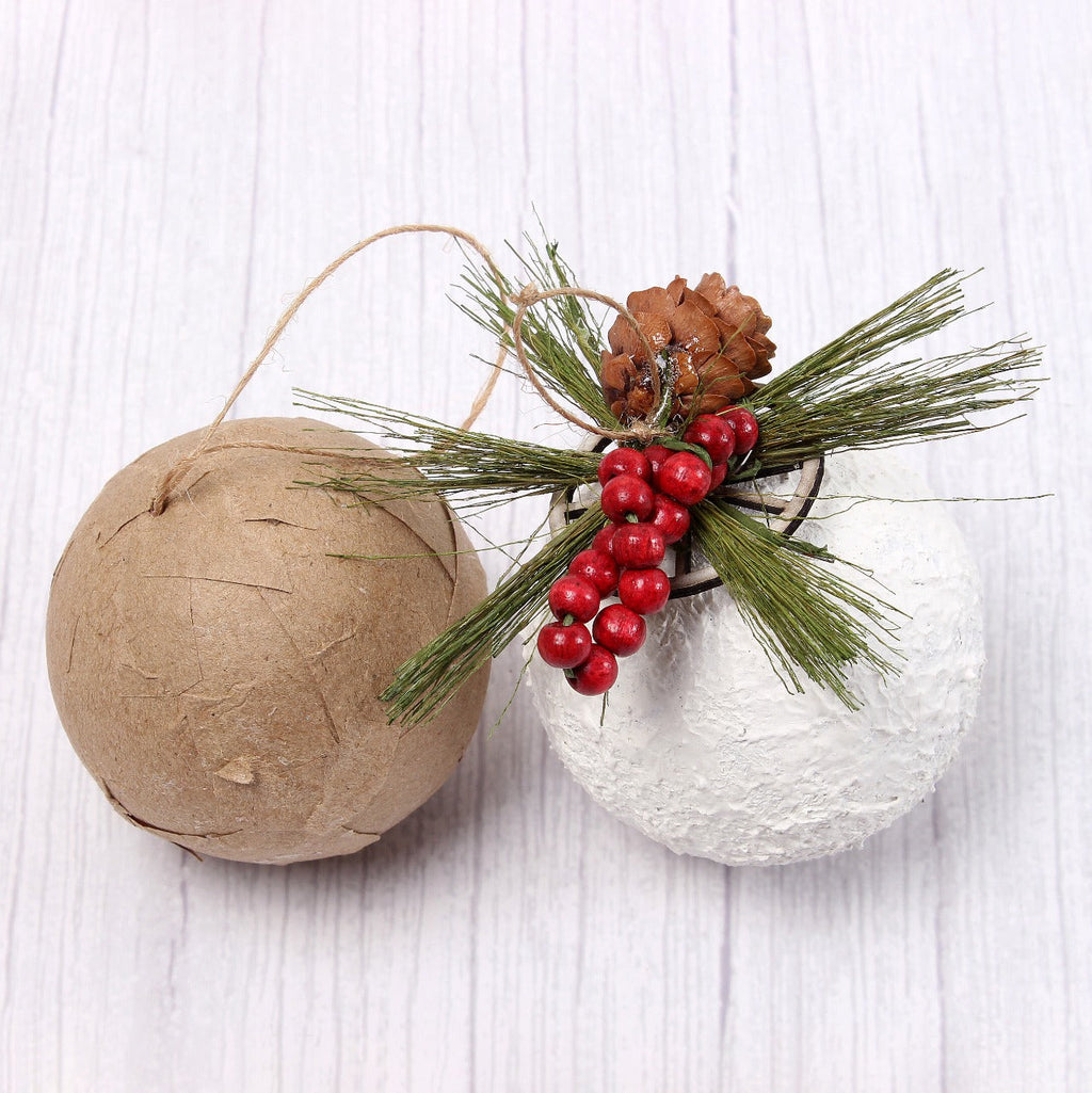 Paper Mache Baubles 5cm dia 6pc
