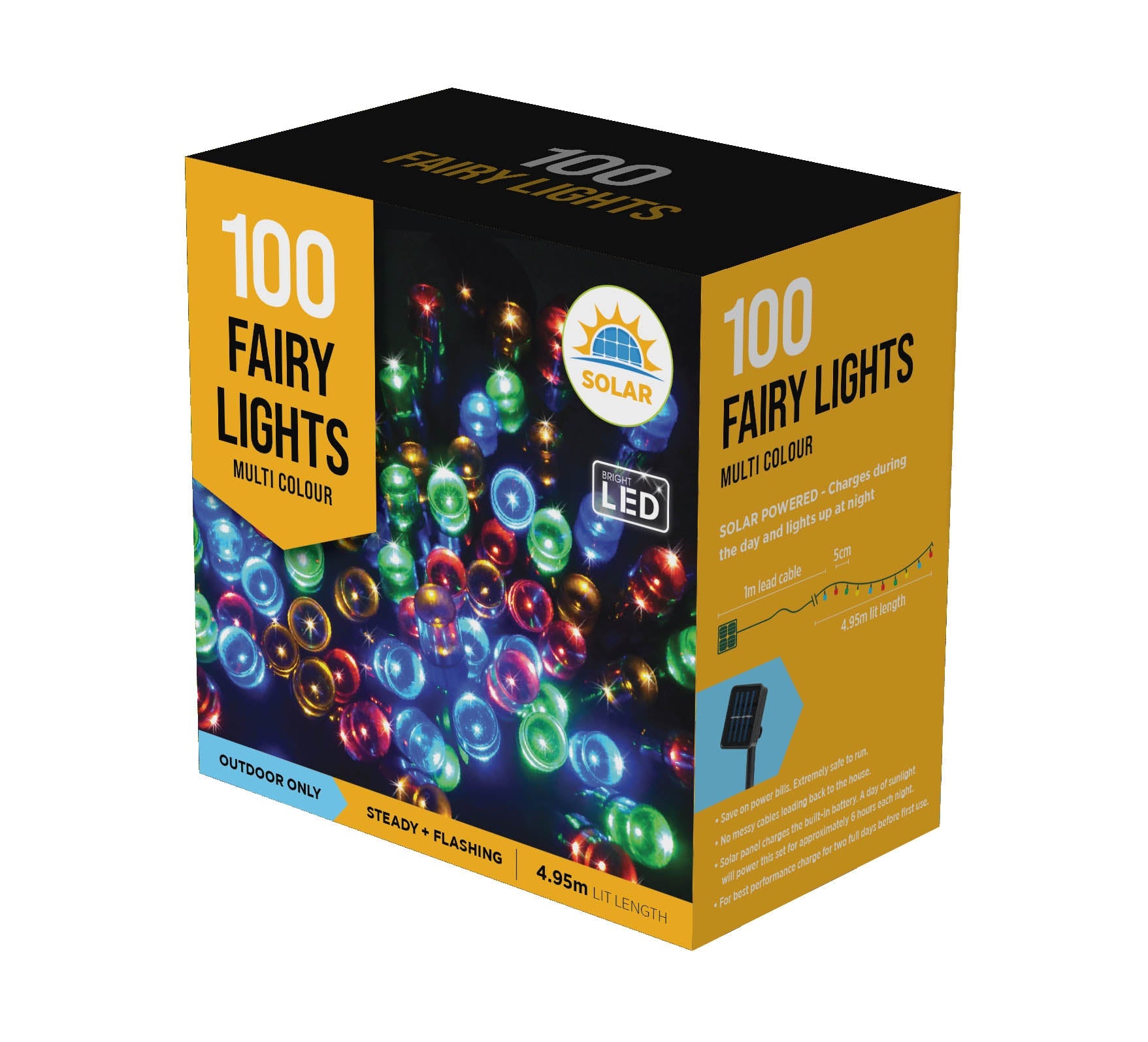 Solar Fairy Light - 100 LED Multi-coloured, 4.95mt, 1Box