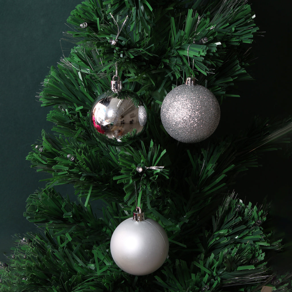 Christmas Tree Decoration Baubles Silver(Matte, Glossy & Glitter) 6pc Acetate