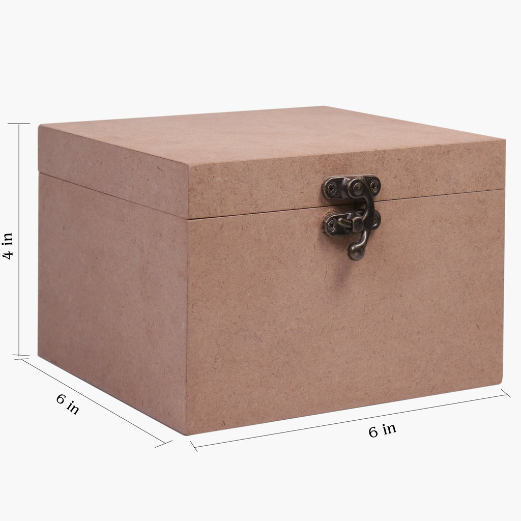 MDF Box With Latch Rectangle 6 X 6 X 4Inch 5.5Mm Thick 1Pc Sw Lb