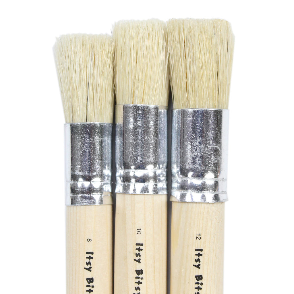Stencil Brush Bristle Hair 9Cm Wooden Handle Size.8 10 12 3Pcs Set