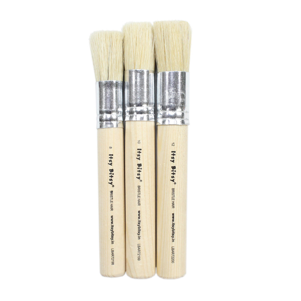 Stencil Brush Bristle Hair 9Cm Wooden Handle Size.8 10 12 3Pcs Set