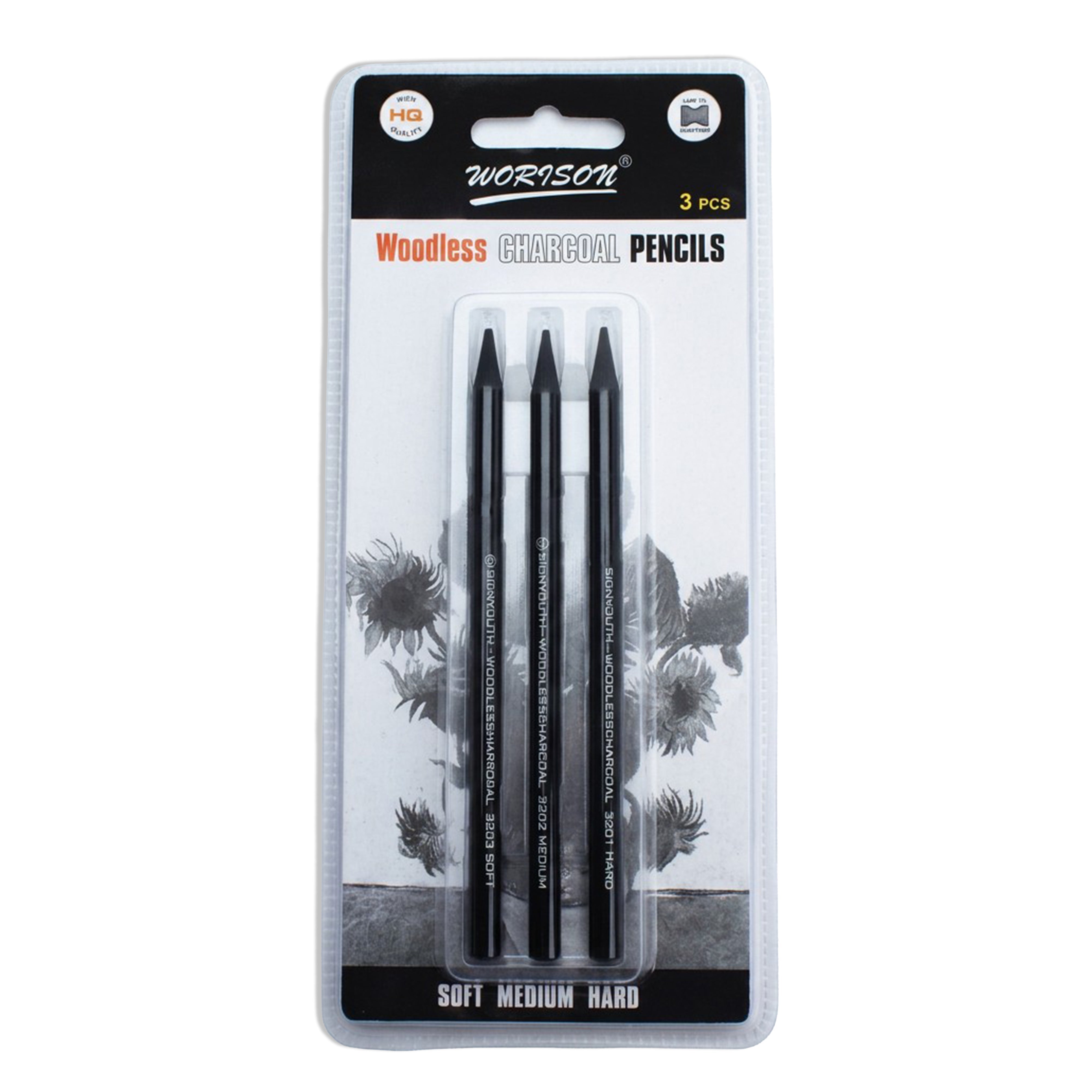 Woodless Charcoal Pencils Soft, Medium and Hard Set of 3pcs Blister