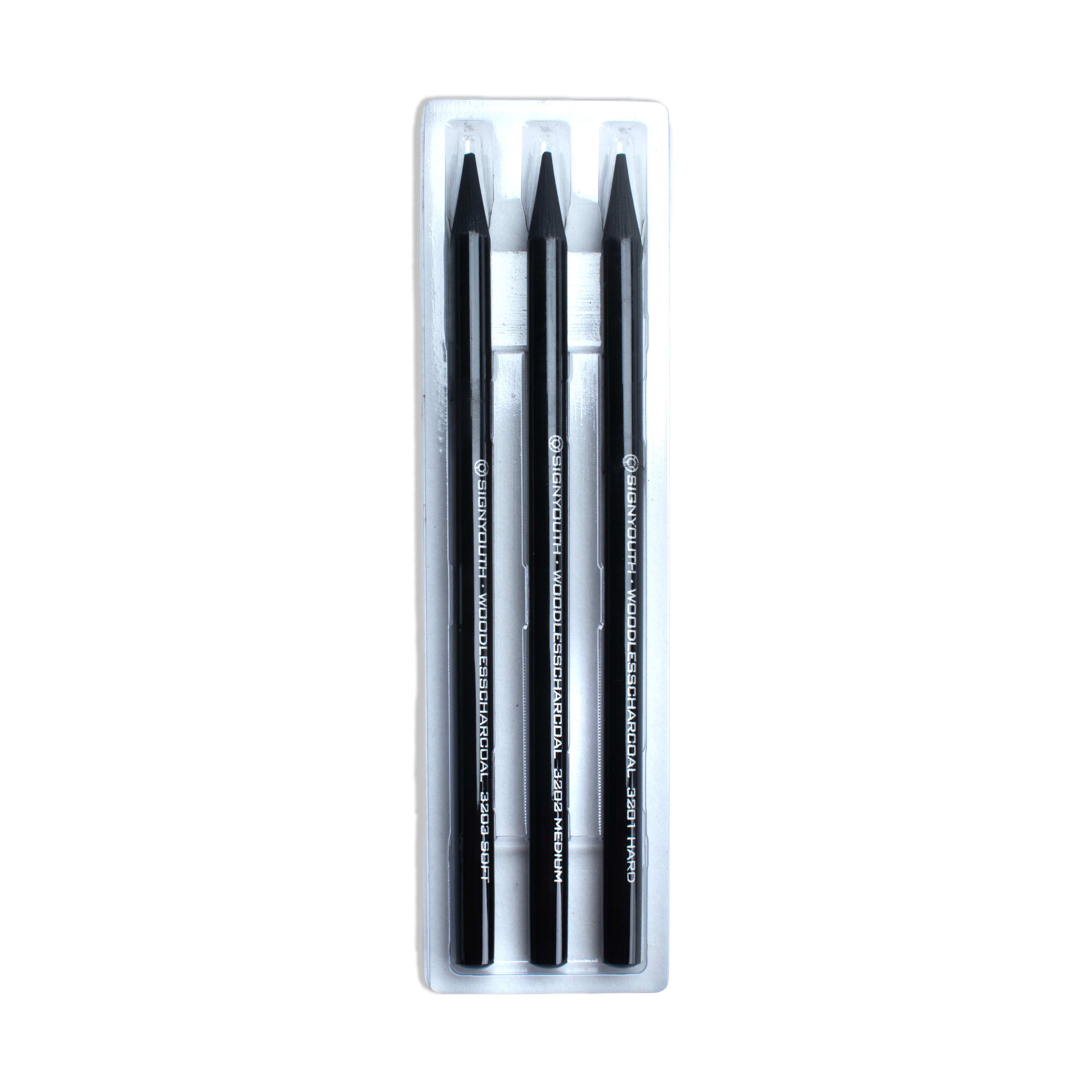 Woodless Charcoal Pencils Soft, Medium and Hard Set of 3pcs Blister